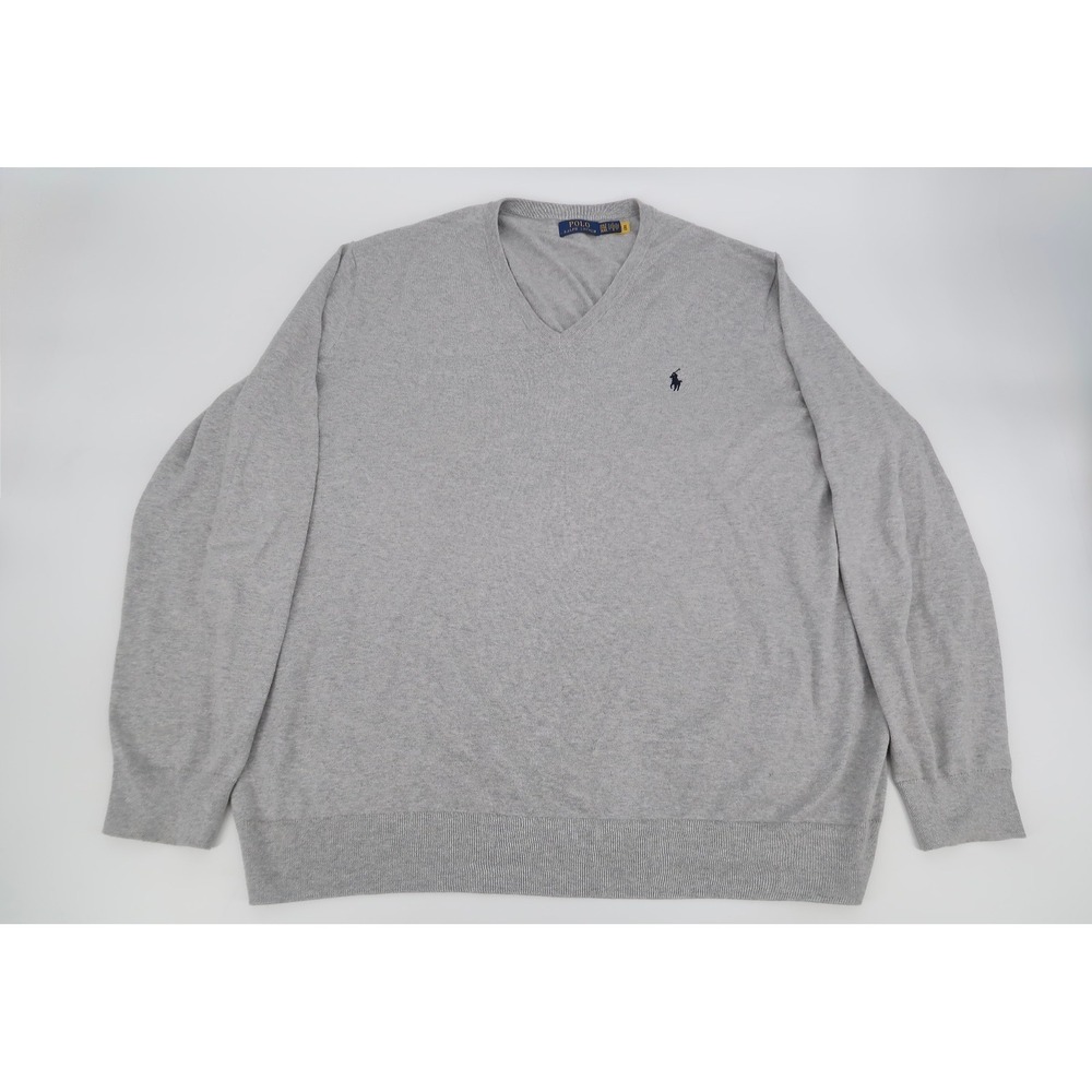 Polo Ralph Lauren Men's‎ 3XLT Tall Gray Lightweight Knit Sweater V-Neck Pullover - Picture 2 of 11